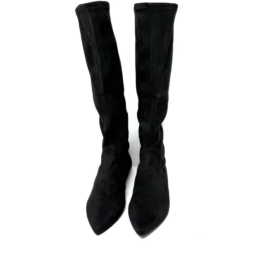 Jon‎ Josef Merly Black Stretch Suede Pull On Knee-High Boots 6 Pointed Toe